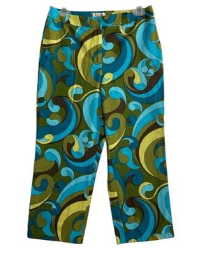 Talbots Turquoise & Lime Crop Pants 8 Psychedelic Bold Swirl Stretch Paisley